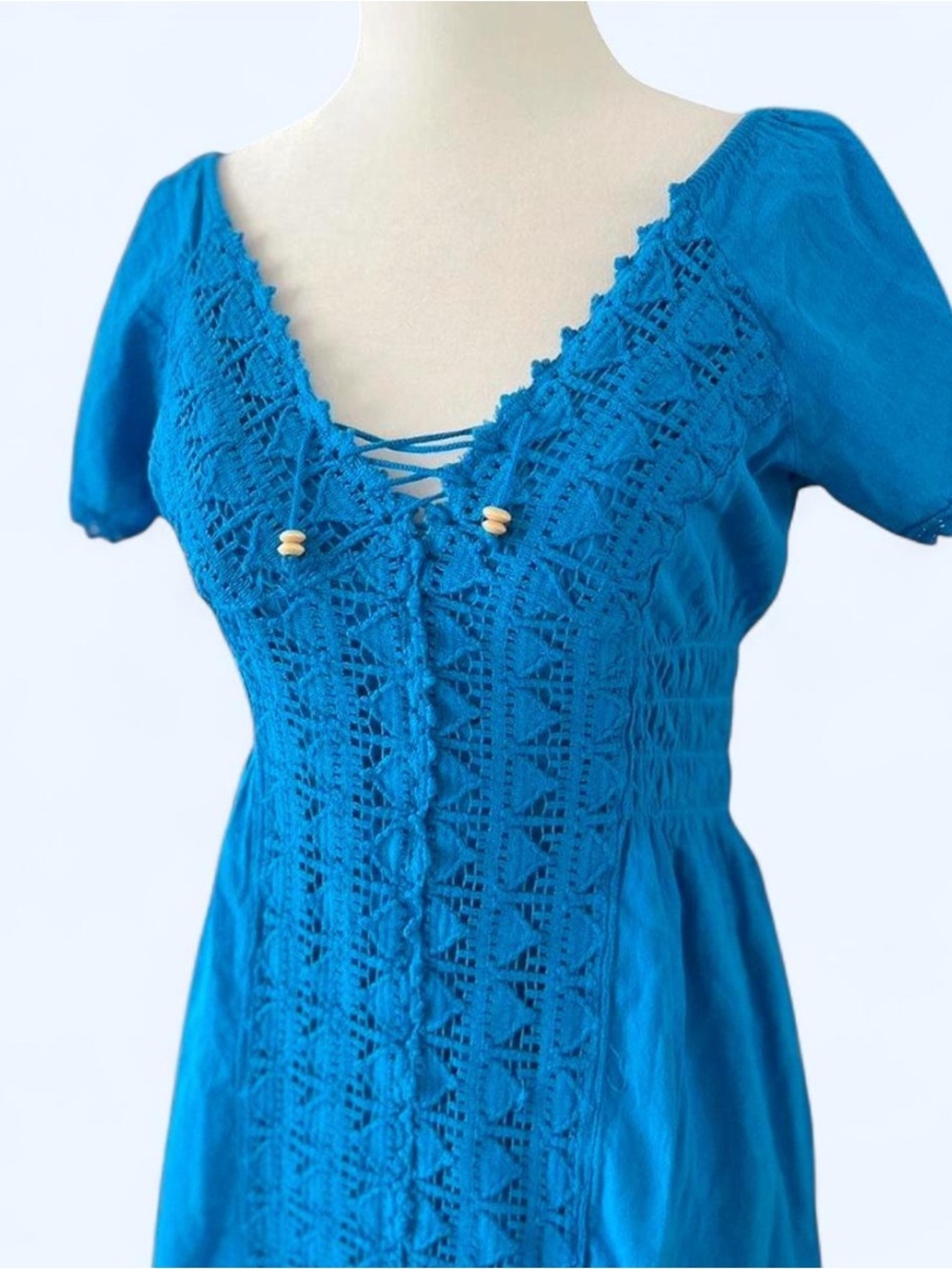 Blue Embroidered Babydoll Dress Fairycore Cottagecore Peasant Dress S